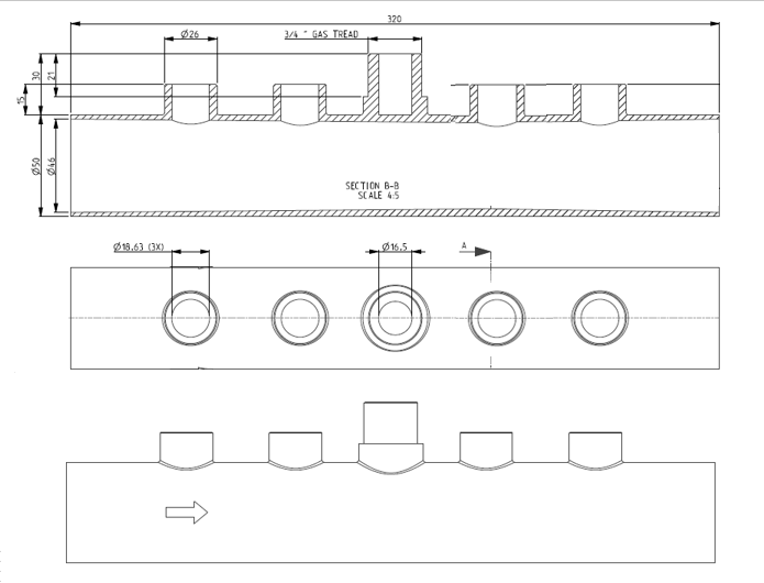 Meet en injectiebuis buis met 4 gaten 1 1/2 inch met aansluiting flowswitch