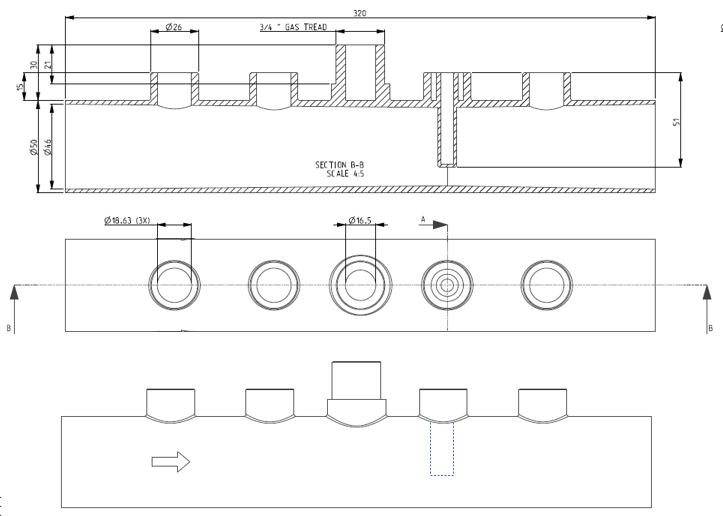 Meet en injectiebuis buis met 3 gaten 1 1/2 inch, temp sensor holte en aansluiting  flowswitch