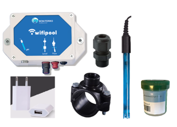 Wifipool module pH incl probe + tapping saddle 50mm -&gt; 1/2 inch + probe gland + cal liquid + USB transformer plug 1 connection complete kit