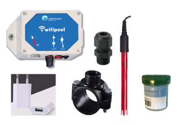 Wifipool module RX incl probe Platinum  + tapping saddle 50mm -&gt; 1/2 inch + probe gland + calibration liq. + USB transformer plug 1 connection complete kit