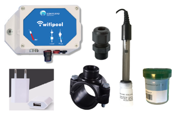 Wifipool module RX incl probe Gold (salt electrolysis)  + tapping saddle 50mm -> 1/2 inch + probe gland + calibration liquid + USB transformer plug 1 connection complete kit