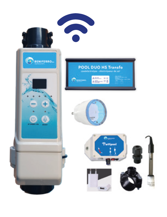 WiFi pool set for control RX with salt electrolysis (RX module, peristaltic pump and accessories) complete kit - incl. HS salt electrolysis 16g/h for 50m³³ swimming pool
