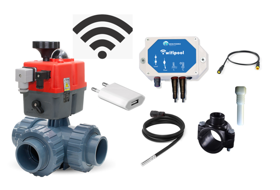 WIFI Automatic 3-weg valve 50 mm L-bore with TLF temperature control  module and temp sensors (1 &amp; 3m)  - plug &amp; play type Hidro complete kit