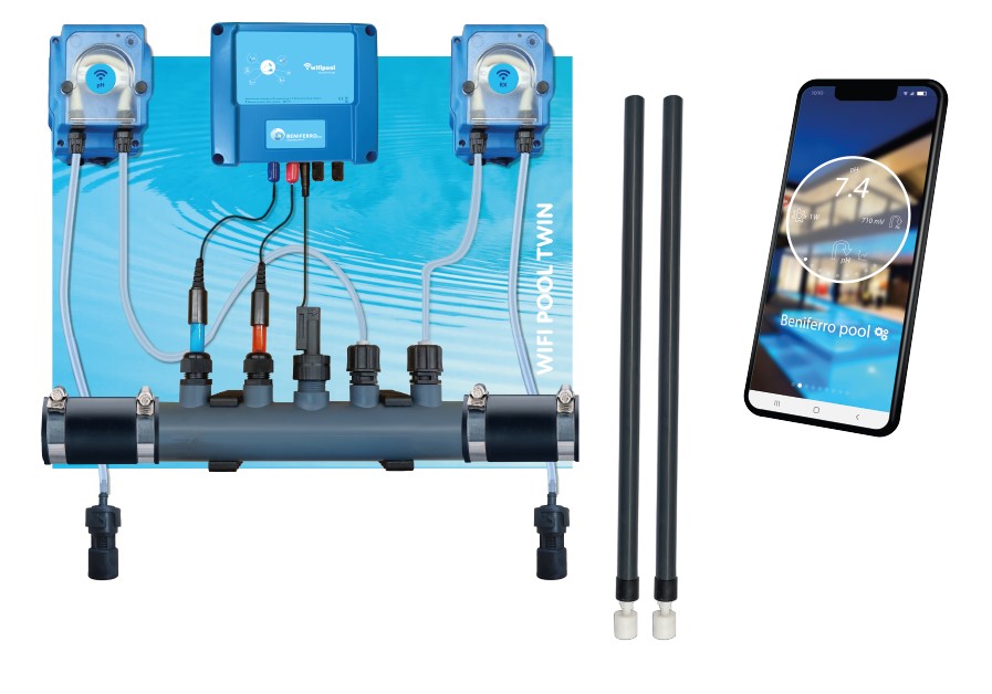 Water treatment Liquid pH and Chlorine  Wifi with flowswitch and level switches for swimming pool up to 150m³