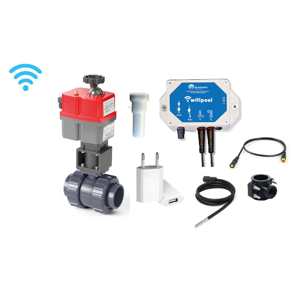 WIFI automatische 2-wegklep 50mm L boring met TLF temperatuurregelmodule en temperatuursensoren (1 &amp; 3m) - plug &amp; play type Hidro

