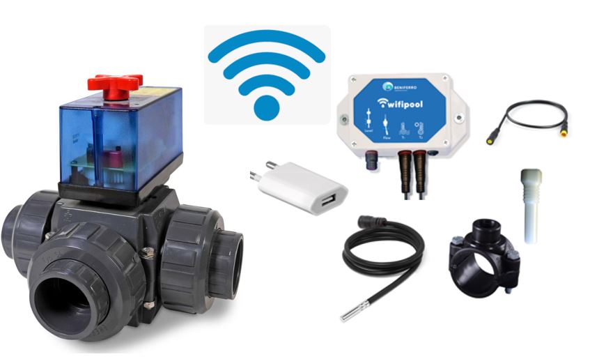 WIFI Automatic 3-weg valve 50 mm T-bore with TLF temperature control  module and temp sensors (1 &amp; 3m)  - plug &amp; play type Peraqua complete kit