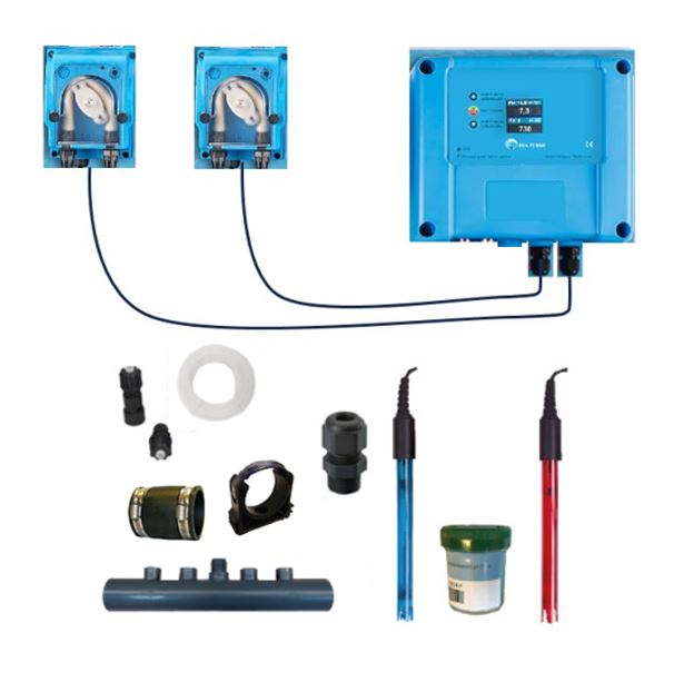 DIY kit for liquid pH and chlorine dosing device with pH and RX control - Display  - for swimming pools from 1 to 150m³
