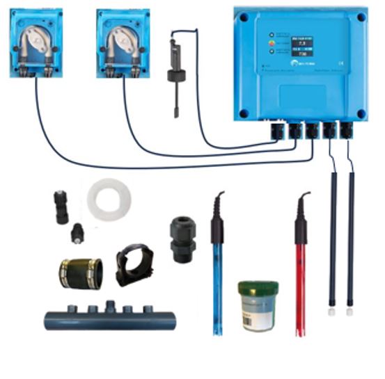 DIY kit for liquid pH and chlorine dosing device with pH and RX control - Display - with flow and level switches - for swimming pools from 1 to 150m³
