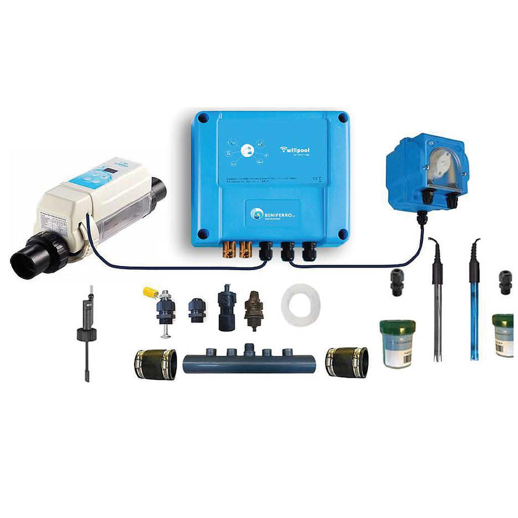 Salt electrolysis HS not pre-assembled with pH and RX control - Wifi - 16g/h - Swimming pool 50m³ - with flow switch