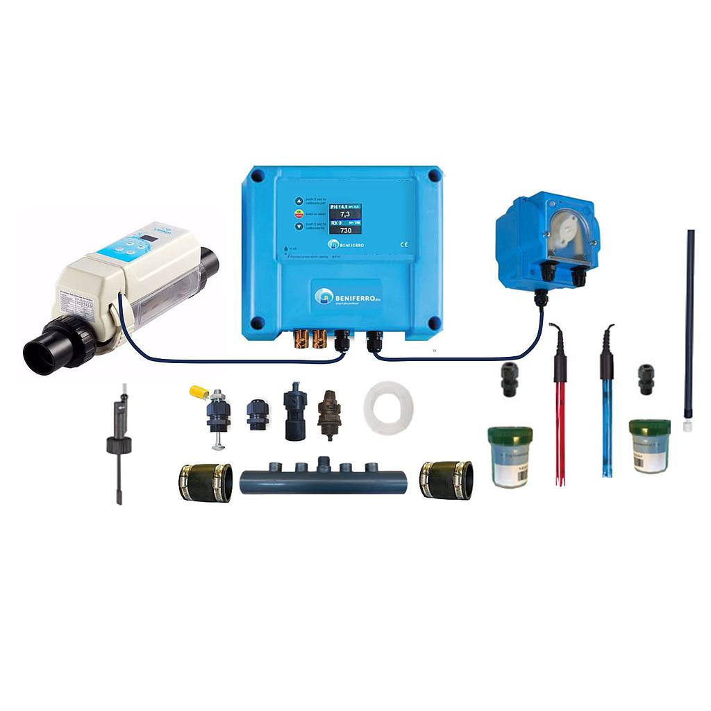 Salt electrolysis HS not pre-assembled with pH and RX control - Display - 20g/h - Swimming pool 60m³ - with flow and level switch