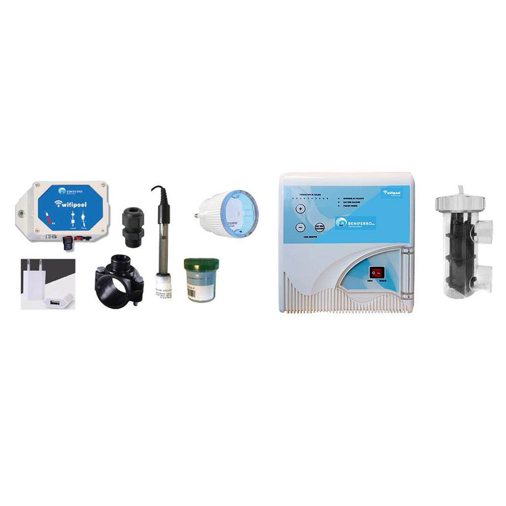 WiFi pool set for control RX with salt electrolysis (RX module, peristaltic pump and accessories) complete kit - incl. Low Salt salt electrolysis 10g/h for 30m³ swimming pool