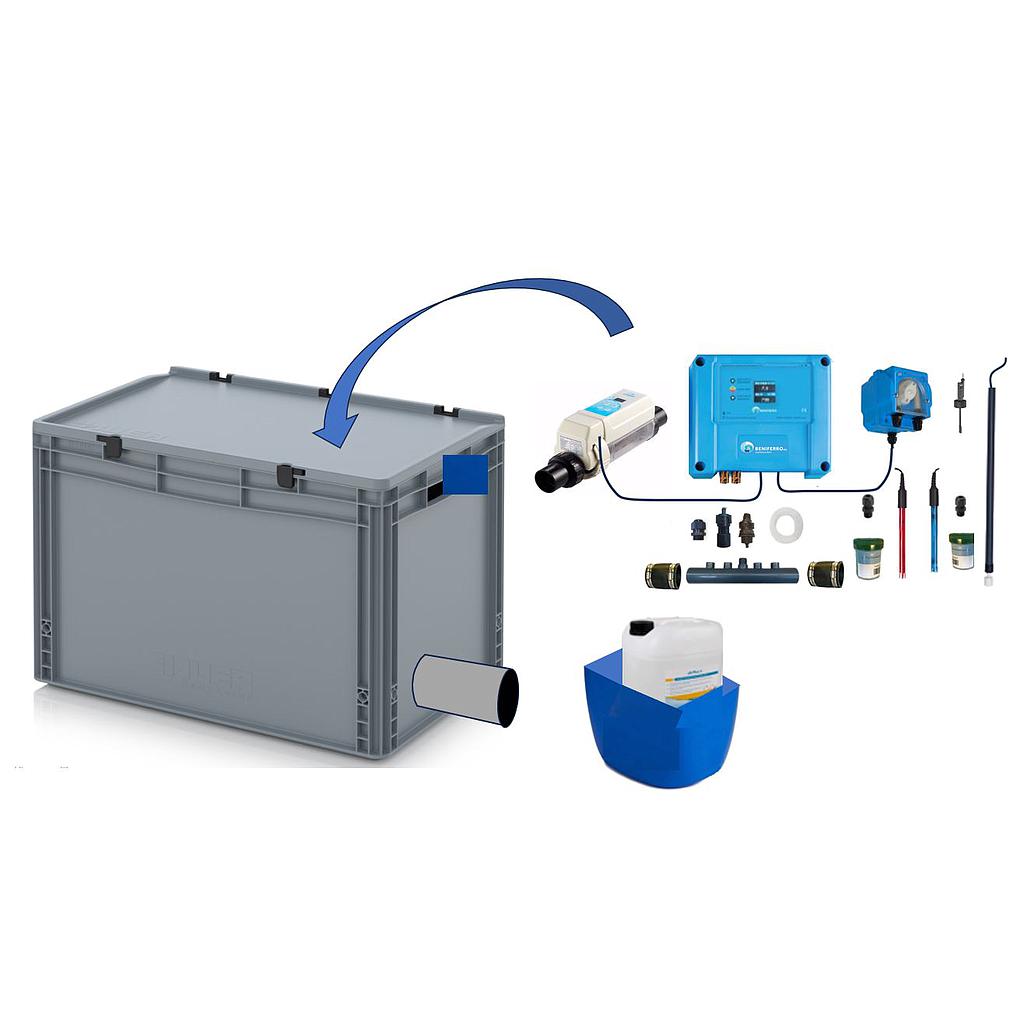 Salt electrolysis HS pre-assembled in box with pH and RX control - Display - 16g/h - Swimming pool 50m³ - with flow switch