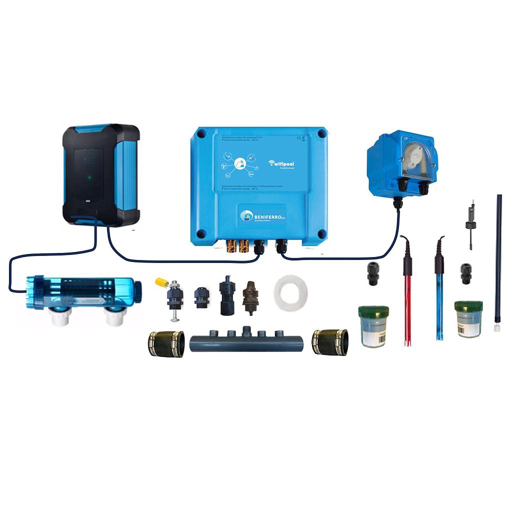 Salt electrolysis SQ not pre-assembled with pH and RX control - WiFi - 42g/h - 125m³ swimming pool - with flow switch
