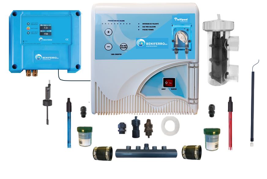 Salt electrolysis Low Salt not pre-assembled with pH and RX control - Display - with flow and level switch - 10g/h - Swimming pool up to 30 m³