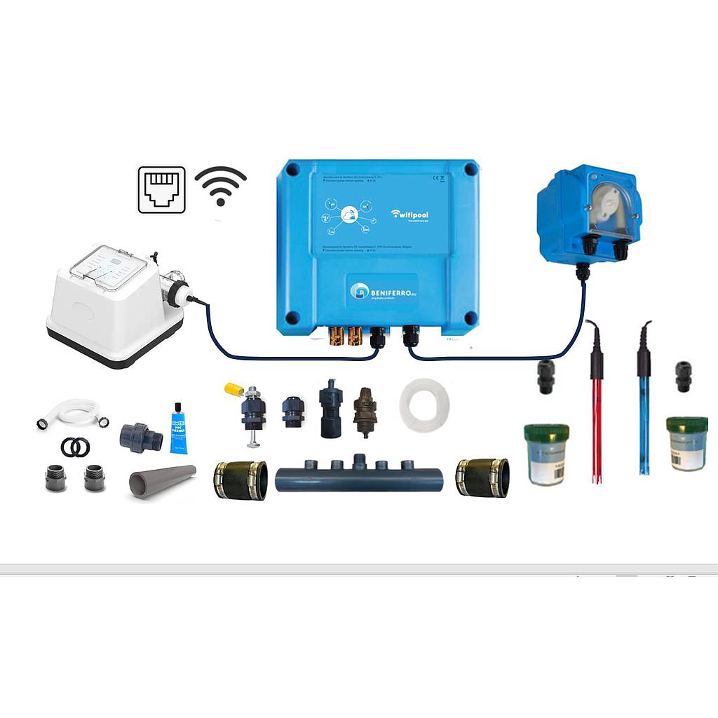 Salt electrolysis EL not pre-assembled with pH and RX control - Wifi - 20g/h - Swimming pool 60m³ - with flow switch