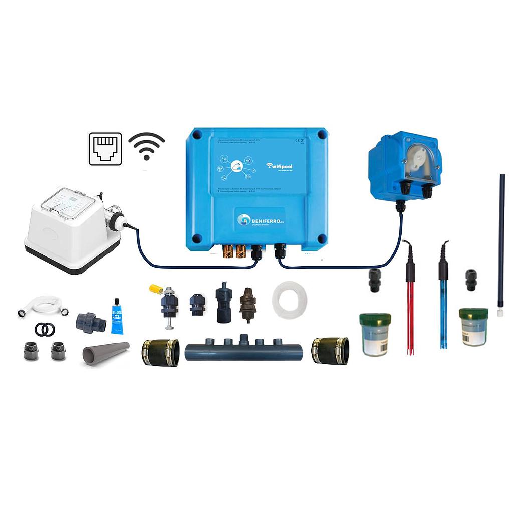 Salt electrolysis EL not pre-assembled with pH and RX control - Wifi - 20g/h - Swimming pool 50m³ - with flow and level switch